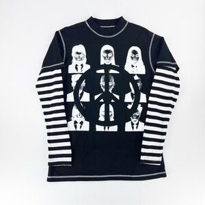 Works of Madness Black Striped Long Sleeve Peace Sign Graphic Shirt Top